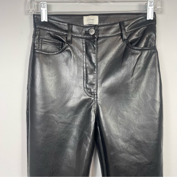 ARITZIA Wilfred The Melina Pant Black High Rise Straight Leg Faux Vegan Leather - Picture 10 of 16